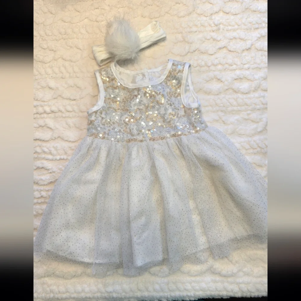Children’s Place Sparkle Tulle Dress & Fluffy Headband | 9–12M